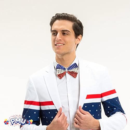 PMU פטריוטי עניבת פרפר נצנץ אדום, לבן וכחול של 4 יולי המסיבה אביזר תלבושות
