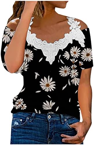 Camiseta de Engaje Con Estampado de Mariposas Mujer Blusa Manga Corta Retazos y Cuello en v Con