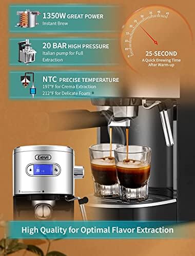 מכונות אספרסו גבי 20 בר מכונת קפה קפוצ ' ינו אוטומטית לחימום מהיר עם שרביט מקציף חלב מוקצף לאספרסו, מיכל מים