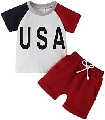 בנות תינוקות בנות שרוול קצר יום עצמאות יום 4 ביולי מכתב מודפס חולצות טקס מכנסיים קצרים פעוט ילד תלבושת קיץ