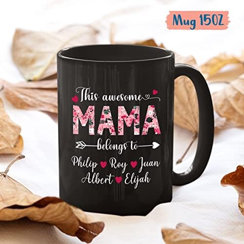 אמא מדהימה זו שייכת לספל קפה, ספלי אמא פרחוניים בהתאמה אישית עם שמות לילדים, ספל קרמיקה אמא בהתאמה