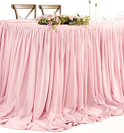 Mohoeey 14ft ארוך במיוחד חצאית שולחן שיפון ורד מאובק עם בריכה עם סומק סומק טול מפות לחתונה, יום
