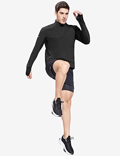 חולצת ריצה עם שרוול ארוך לגברים מתייבשת במהירות 50 + מעיל הגנה מפני שמש סוודר עם רוכסן רבעון אימון