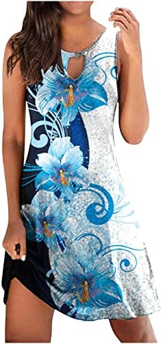 קיץ שמלות לנשים 2023 סיבתי חור מנעול צוואר חוף שמלה ללא שרוולים פרחוני מודפס חופשת מידי נדנדה זורם שמלה