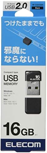 Elecom MF-SU2B16GBK זיכרון USB, 16 GB, USB 2.0, קטן, חור רצועה, מכסה כלול, שחור