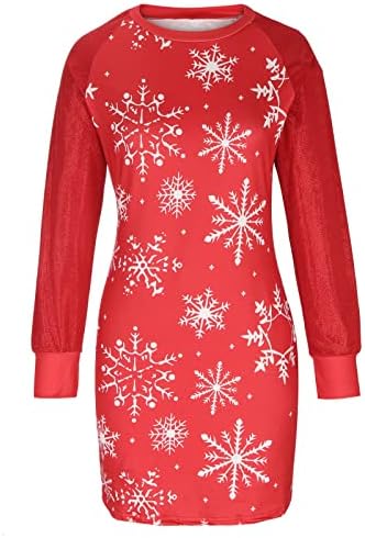 נשים של חג המולד טוניקת שמלה מזדמן ארוך שרוול פתית שלג מודפס בגד גוף מיני שמלה רזה מתאים חג מסיבת שמלות