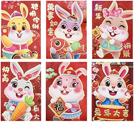 60 יחידות קריקטורה ארנב אדום מעטפות, הסיני חדש שנה הונג באו לילדים, מזל כסף מנות עם 6 שונה זהב מובלט דפוסים