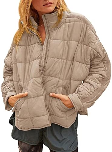 מעיל חורף של HUANKD לנשים צבע אחיד בכיסי שרוול ארוך ז'קט כותנה סתיו ומעיל רוכסן מעילי סתיו
