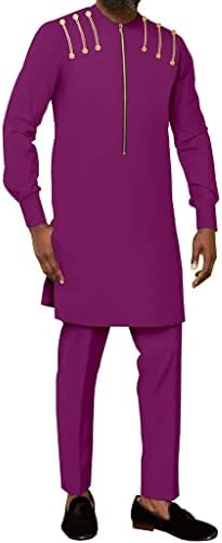 בגדים מסורתיים אפריקאים לגברים 2 חלקים דשיקי תלבושות חולצת רוכסן שעווה עם מכנסיים עם מכנסיים אתניים