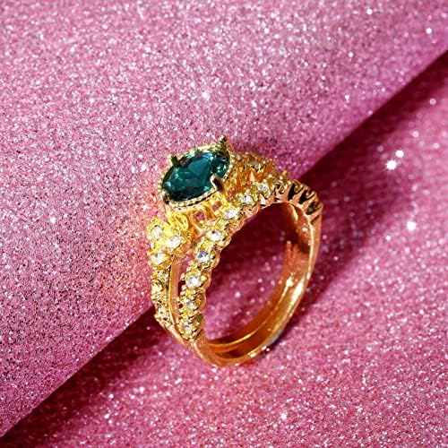 2023 חדש בהיר עוסק ירוק תכשיטי זירקון טבעת טבעת תכשיטים אבן עגול לנשים טבעות שמנמן צבעוני טבעות