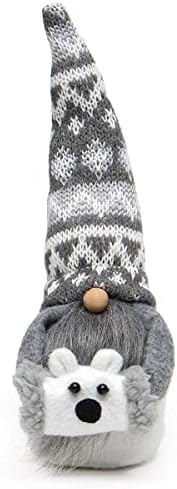 Meravic Poli Bear Gnome עם כובע סוודר, אף עץ, זקן אפור, שרטה שרטה, זרועות ודוב קוטב מאף קטן, 8 אינץ ' - קישוט