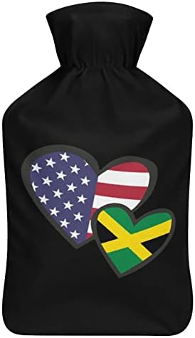 לבבות משתלבים שקית מים חמים של דגל ג'מייקני אמריקאי עם כיסוי 1L הזרקת גומי בקבוקי מים חמים בהגנה קרה ביד