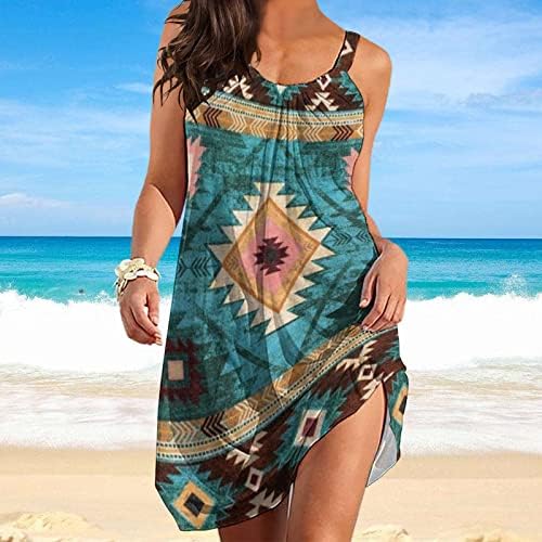 חוף שמלות נשים קיץ מזדמן בוהמי שמלה רופף בכושר זורם מיני שמלה ללא שרוולים צוואר לחפות טוניקות