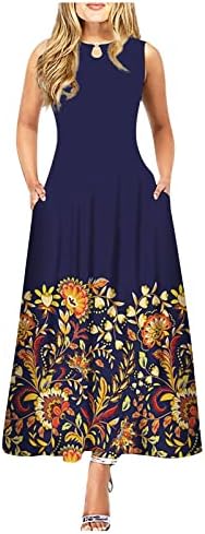 שמלות ארוכות קפלים ללא שרוולים לנשים צוואר עגול שולי גדול מודפס שמלות ערב חצאיות חצאיות בצבע אופנה