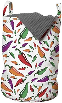 שק כביסה של אמבסון פפרס, צ 'ילי חם מקסיקני בסגנון קריקטורה סידור ירקות גרפי למטבח, סל סל עם ידיות סגירת שרוך