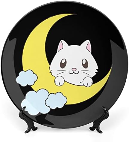 חתול חמוד ירח עצם מצחיק סין צלחת דקורטיבית צלחות קרמיקה עגול