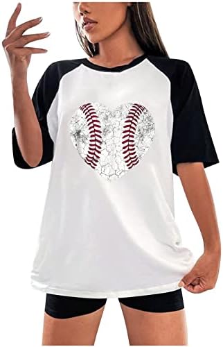 חולצות בייסבול נשים בייסבול גרפי גרפי חולצות שרוול קצר צוואר צוואר ראגלן לב גרפי גרפי