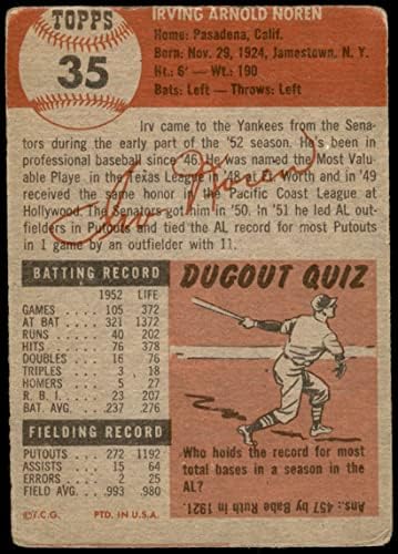 1953 Topps 35 IRV NOREN NEW YORK YANKEES DEAN CARTS 2 - Yankees Good