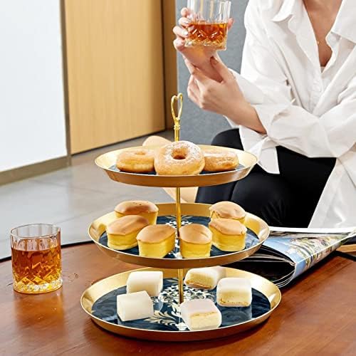עמדת עוגות סט 3 דוכני קאפקייקס שכבה פלטת מאפה לשימוש חוזר לקישוטים למסיבות תה יום הולדת, פיתול בוקר וינטג