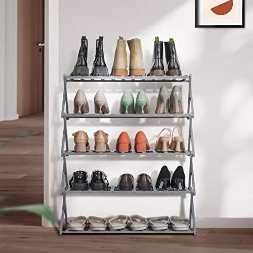 Monibloom במבוק רב -פונקציונלי 5 -שכבות חינם נעל מדף נעליים אחסון לאחסון לבית, כניסה, מסדרון, משרד, חדר