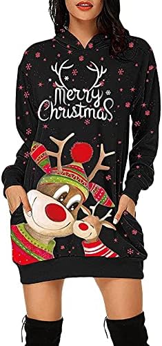 נשים חג המולד מכוער הסווטשרט, נערות חמוד איל גרפי סלעית סווטשירט צווארון עגול ארוך שרוול שמלת טוניקת