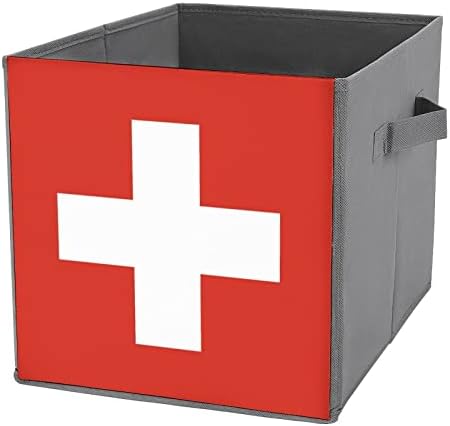 שוויץ דגל מתקפל אחסון פחי יסודות מתקפל בד אחסון קוביות ארגונית קופסות עם ידיות