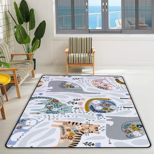 זוחל שטיח מקורה משחק מחצלת חיות צבעוניות חמודות לסלון חדר שינה חינוכי חינוך משתלת שטיחים שטיחים 63x48in