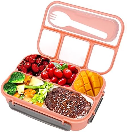 Kinbom 1.3L Box Bento עם כלים ו -4 תאים, פלסטיק אטום דליפות BPA מיקרוגל מיקרוגל מכולות ארוחות צהריים