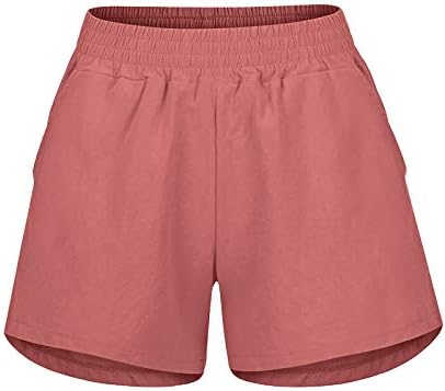 SeaIntheson קיץ פעיל מכנסיים קצרים פעילים קלים מכנסיים קצרים מכנסי נשים נוחיות כיס צבע מוצק המותניים