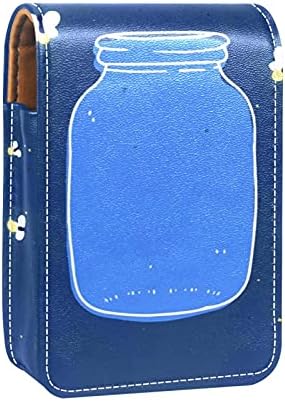 שפתון מקרה עם מראה כחול גחלילית גלוס מחזיק נייד שפתון אחסון תיבת נסיעות איפור תיק מיני עור קוסמטי
