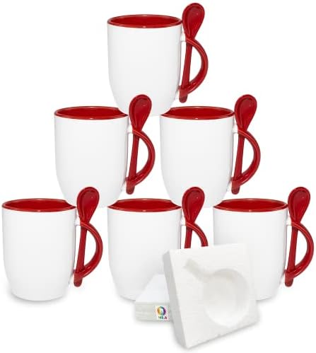 סט של 6 סובלימציה החסר מדיח כלים קרמיקה ספלי קפה, 11 עוז ספל עם כפית ידית שתיית כוס ספל עבור חלב