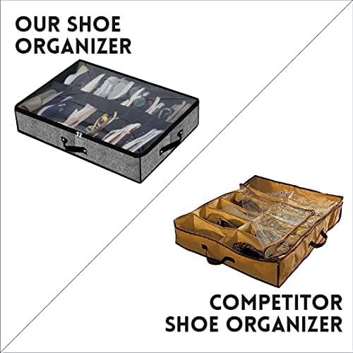 Luxeroots מעצבים תחת מיטה מארגן אחסון נעליים-סט של 2 מתאים לסך הכל 24 זוגות מארגן נעליים מתחת למיטה פתרון