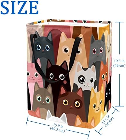 הדפסת משפחת חתולים צבעונית סל כביסה מתקפל, סלי כביסה עמידים למים 60 ליטר אחסון צעצועי כביסה לחדר שינה