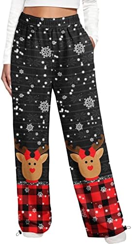 2022 מכנסי טרנינג לנשים טרנדיות כותנה רחבה מותניים אלסטיות פלוס מכנסי טרנינג בגודל חג המולד טיולים