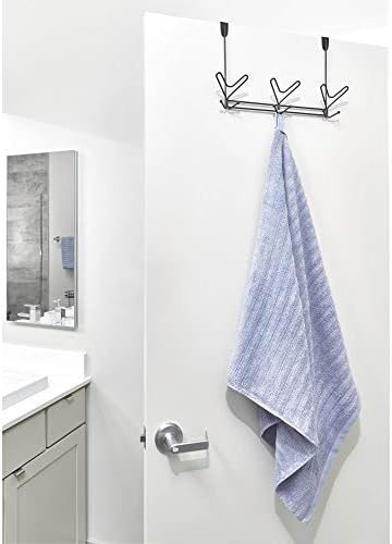 Idesign Yori Steel Over-the-Door Triple Quad Hook מתלה מארגן לאחסון לארונות, חדרי שינה, חדרי אמבטיה,