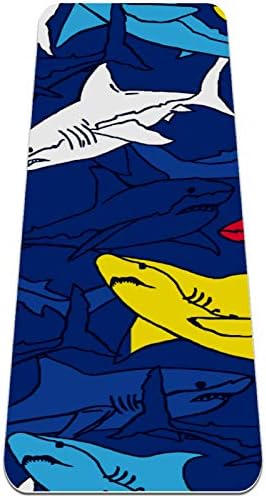 יוניסי כחול כהה צהוב אדום כרישים דפוס יוגה מחצלת עבה החלקה יוגה מחצלות לנשים & בנות תרגיל מחצלת רך פילאטיס מחצלות,