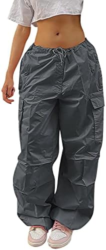 מכנסי מטען נשים שקיעות Y2K ישר מכנסי טרקלין רגליים רחבות עם מכנסי מצנח עם כיס מותניים נמוכים לנשים