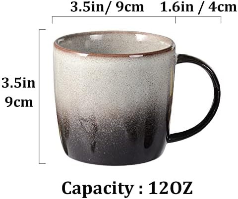 ספל קפה קרמי לוחם, כוס תה פורצלן זיגוג שונה בכבשן בעבודת יד עם ידית לאטה, חלב, משרד ובית, 12 עוז, מדיח כלים/מיקרוגל
