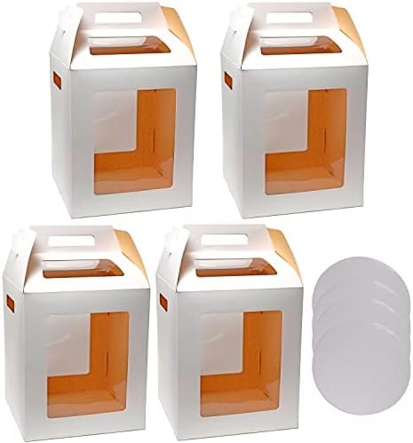 Ciukaun 4 קופסאות עוגה גבוהות עם חלונות 10x10x12 אינץ 'ו -4 לוחות עוגה 10 אינץ
