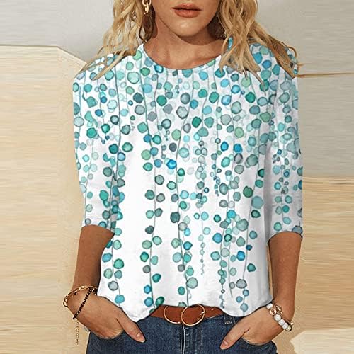 קיץ 3/4 חולצת שרוול חולצה פרחונית מודפסת ראשונה בסיסית לנשים שלוש שרוול שרוול צוואר צוואר צוואר טוניקה