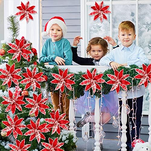 10 חתיכות חג המולד משובץ משובץ אדום לבן משובץ משובץ משובץ פרחים קישוטי עץ חג המולד לקישוטים לחג עץ חג המולד.