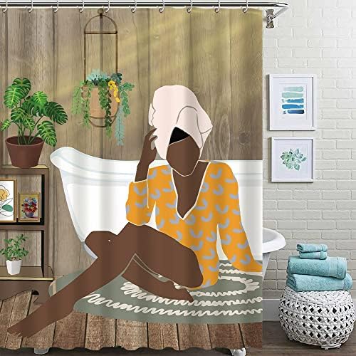 פוקטוליקט מופשט אסתטי אמצעי אמצע המאה בוהו וילון מקלחת סט אפרו -אמריקני נשים שחורות דקור אמבט