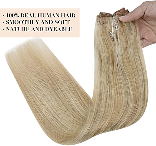 תוספות שיער חוט שיער טבעי - צבע 16 מדגיש בלונד זהוב עם 22 בלונד 12 אינץ ' 70 גרם ישר שיער טבעי אמיתי - תוספות