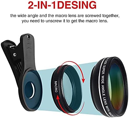 2 ב 1 עדשת מצלמה 0.45 איקס זווית רחבה סופר & מגבר; 12.5 איקס ערכת עדשת טלפון נייד מאקרו עבור טלפונים חכמים