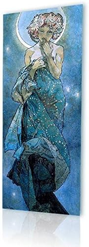 אמנות אלונליין-ירח מאת אלפונס מוכה / בד נמתח ממוסגר על מסגרת מוכנה לתלייה- כותנה-גלריה
