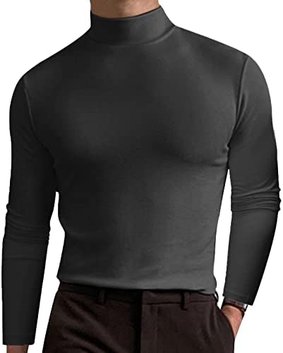 אוזמיאן גברים חולצות שרוול ארוך צווארון גולף מוצק מזדמן סוודר בכושר דק חולצת טריקו טוניקות