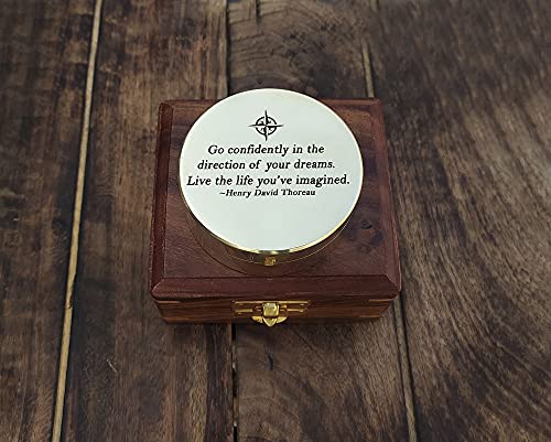 מצפן סיום סיום של Portho Thoreau בביטחון עם קופסת עץ, מתנות סיום השראה, מתנות אישור, מתנות תקשורת ראשונות,