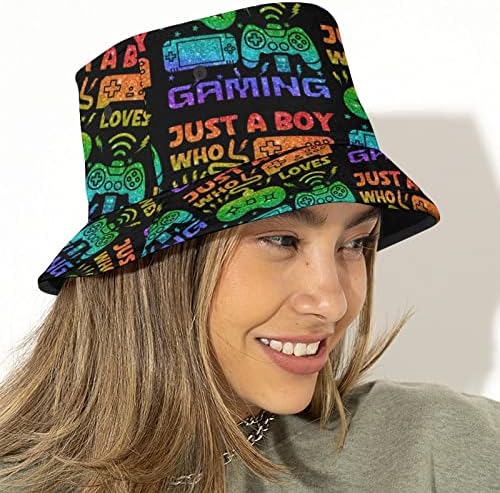 כובע דלי משחקי, Gamepad Gameer Fisherman Cap לגברים, משחקי וידאו יוניסקס אריזה חוף כובע שמש לנסיעות