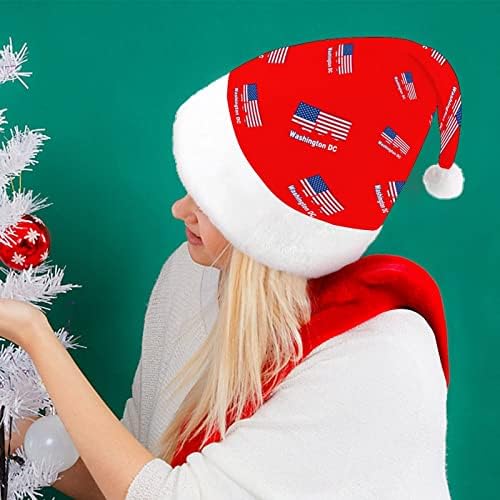 אמריקאי דגל וושינגטון מצחיק חג המולד כובע סנטה קלאוס כובעי קצר קטיפה עם לבן חפתים עבור חג המולד