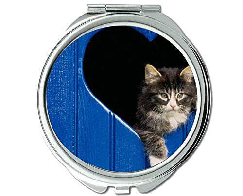 מראה, מראה קומפקטית, מראה חתול בצורת לב לגברים / נשים, מגדלת פי 1 על פי 2